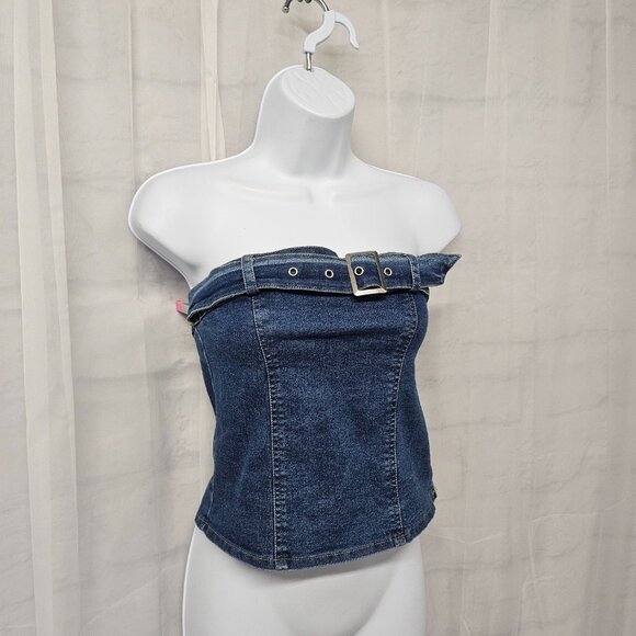 Jolie & Joy Tank Crop Chambray Strapless Smocked Festival M - Picture 4 of 11